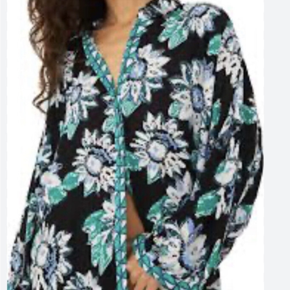 Free People Floral Long Sleeve Blouse Oversized
